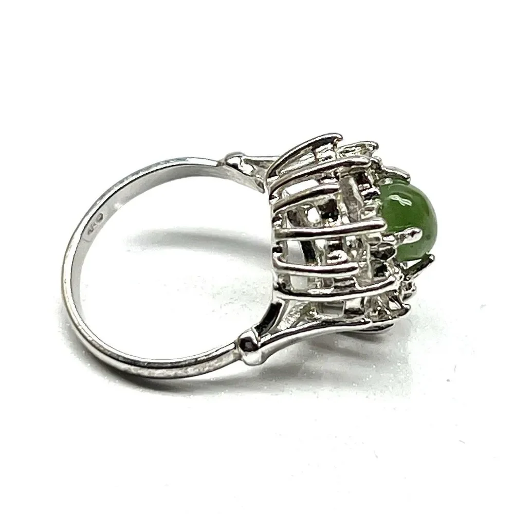 Vintage Silver Tone Jade Rhinestone Ring Size 6.25 Uncas